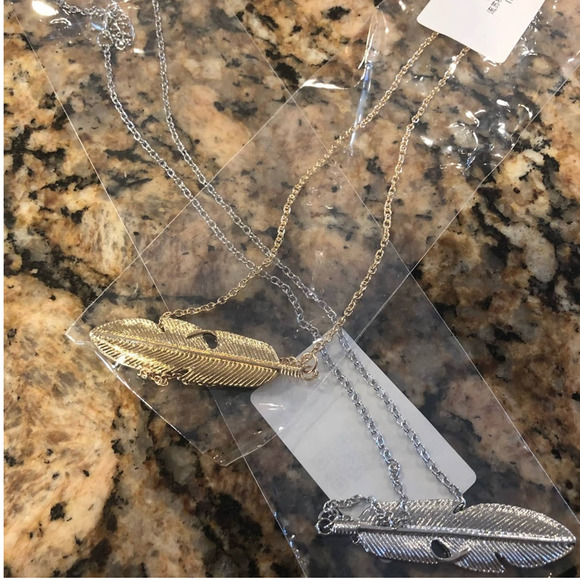 Anthropologie Silver Feather Pendant Necklace - Picture 3 of 4